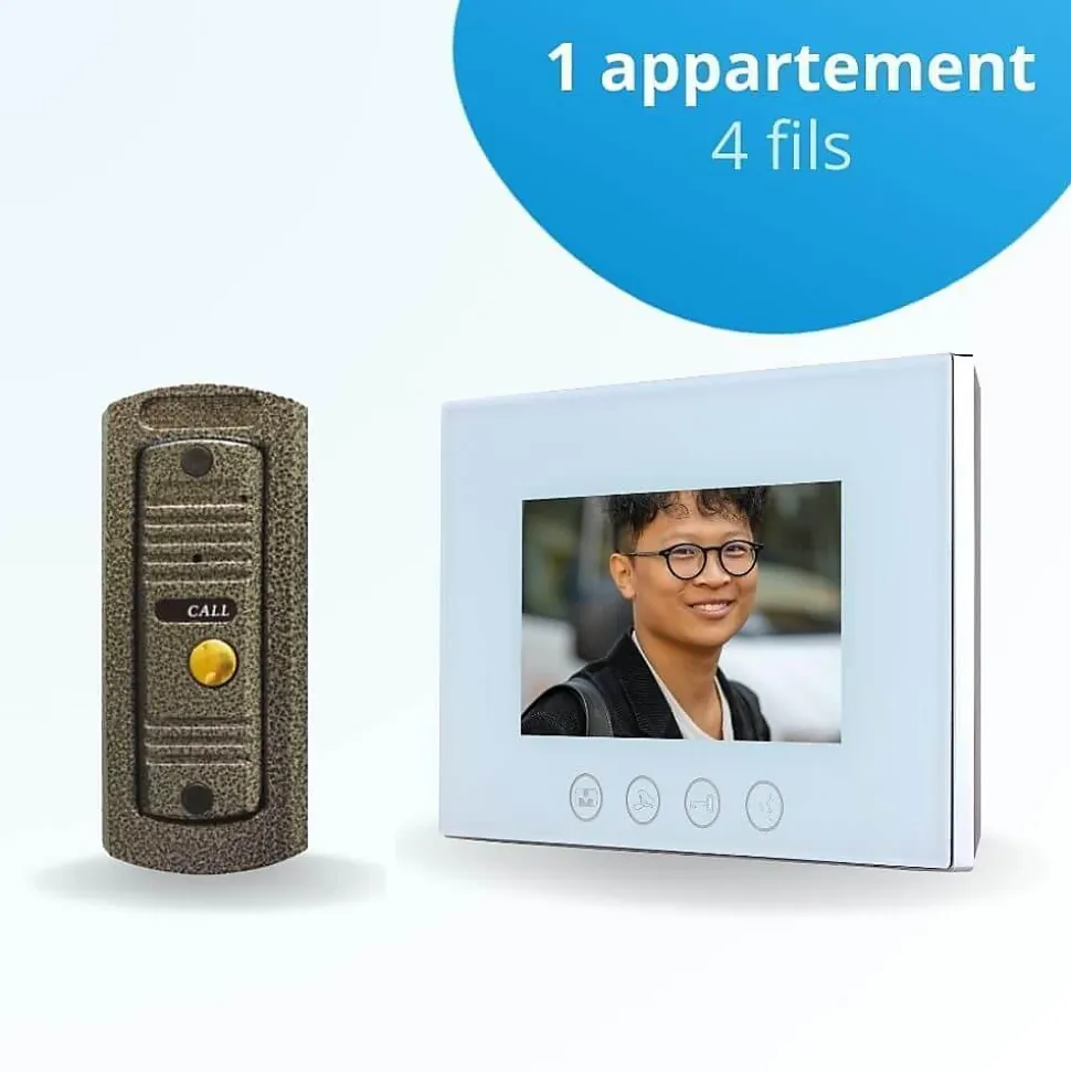 Portier interphone vidéo pino 4 fils - 1 écran blanc 7" - avec mémoire photos