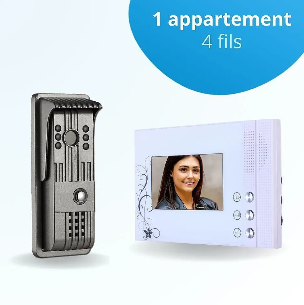 Portier interphone vidéo pili 4 fils - 1 écran blanc
