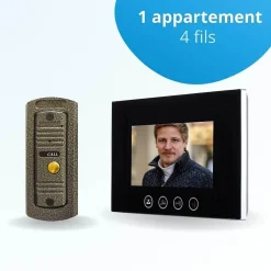 Portier interphone vidéo pino 4 fils - 1 écran noir 7" - avec mémoire photos