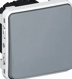 Poussoir lumineux bascule inverseur saillie Plexo gris Legrand
