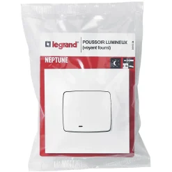 Poussoir lumineux Legrand Neptune plastique blanc