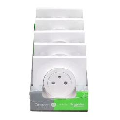 Prise 2 pôles + terre affleurante Odace Schneider Electric blanc complet - lot de 5 pièces