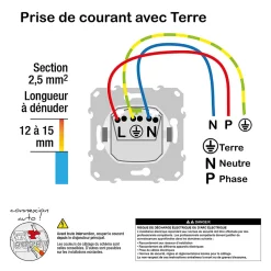Prise 2 pôles + terre affleurante connexion rapide Odace Schneider Electric anthracite