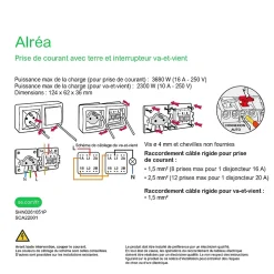 Prise avec terre + interrupteur va-et-vient complets saillie Schneider Electric Alréa blanc