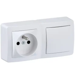 Prise avec terre + interrupteur va-et-vient complets saillie Schneider Electric Alréa blanc