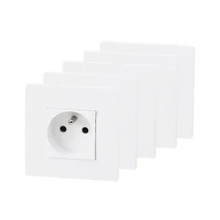 Prise avec terre blanc complet, lot de 5