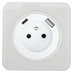 Prise avec terre Jacobsen Espen blanc à composer, 2xUSB-A+C