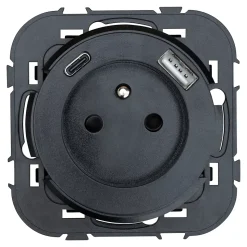 Prise avec terre Jacobsen Espen noir à composer + 1xUSB-A + 1xUSB-C