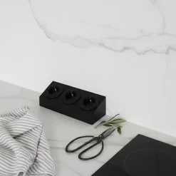 Prise cuisine BARRY - Bloc 3 prises Soft Touch noir