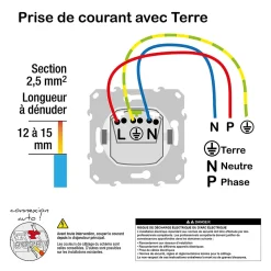 Prise de courant 2 pôles + terre affleurante 16A Schneider Electric Ovalis anthracite