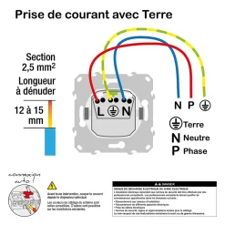 Prise de courant 2 pôles + terre affleurante 16A Schneider Electric Ovalis blanc