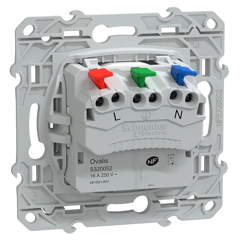 Prise de courant 2 pôles + terre affleurante 16A Schneider Electric Ovalis blanc