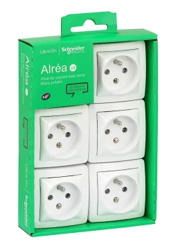 Prise de courant 2 pôles + terre complète saillie Schneider Electric Alréa blanc, lot de 5