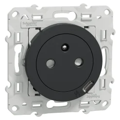 Prise de courant avec terre affleurante + usb C 10.5W Schneider Electric Odace anthracite