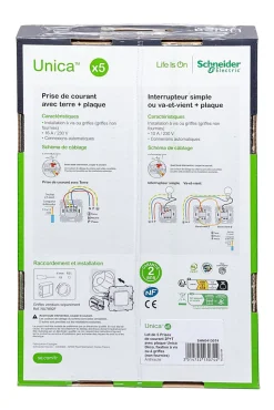 Prise de courant avec terre Schneider Electric anthracite, lot de 5