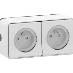 Prise de courant double avec 2 pôles + terre étanche complète saillie Schneider Electric Mureva Styl blanc