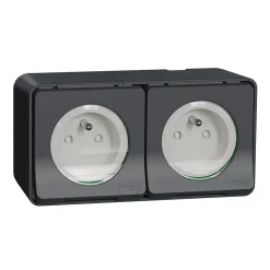 Prise de courant double avec 2 pôles + terre étanche complète saillie Schneider Electric Mureva Styl anthracite