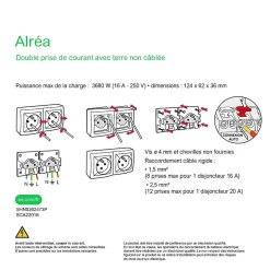 Prise de courant double avec 2 pôles + terre complète saillie Schneider Electric Alréa blanc