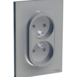 Prise double avec terre complète Schneider Electric Odace aluminium