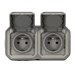 Prise Legrand Plexo gris en saillie, lot de 2
