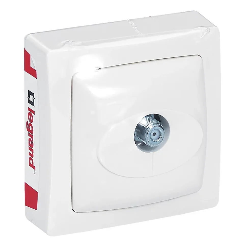 Prise télévision SAT type ''F'' ASL blanc Legrand en saillie.