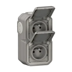 Prise verticale Legrand Plexo gris en saillie, lot de 2