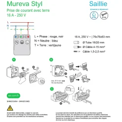 Prise de courant 2 pôles + terre étanche complète saillie Schneider Electric Mureva Styl blanc