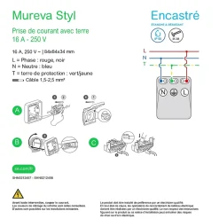 Prise de courant 2 pôles + terre étanche complète encastrée Schneider Electric Mureva Styl blanc