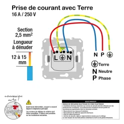 Prise de courant 2 pôles + terre affleurante connexion rapide 16A Schneider Electric Unica Déco aluminium