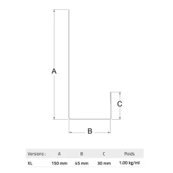 Profil acier pour bardage et parement Le Profileur Français U XL45 noir mat L.2,3 m