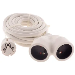 Prolongateur Bi tête 3G1,5mm² - Blanc 3m - 1 prise mâle + 2 prises Femelle - Blanc - Zenitech