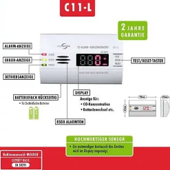 Protector C11-L détecteur de monoxyde de carbone à piles - affichage LED, capteur électrochimique