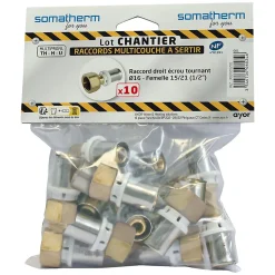 Raccord droit à sertir tube multicouche Ø16 mm femelle 1/2 Somatherm for you 10 pièces