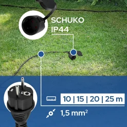 Rallonge de jardin noire Schuko 10 m 3x1,5 mm² IP44 HOROZ