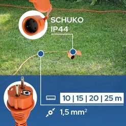 Rallonge de jardin orange Schuko 10 m 3x1,5 mm² IP44 HOROZ