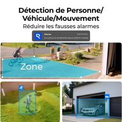 Reolink - Caméra de surveillance Argus PT Lite B420 - Rotation 355 - Vision nocturne - Avec panneau solaire