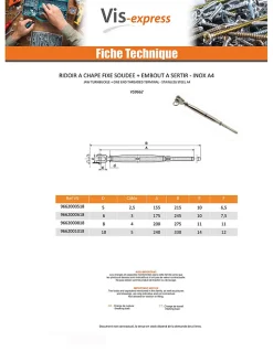 Ridoir à chape soudée embout à sertir Inox A4 Diamètre 8 - 1 pièce