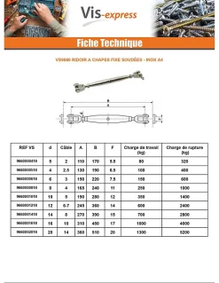 Ridoir à chapes fixes soudées Inox A4 Diamètre 8 - 1 pièce