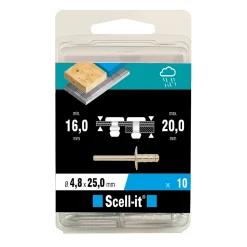 Rivet ø4.8 x 25 mm tête large charge max 300kg, 10 pièces