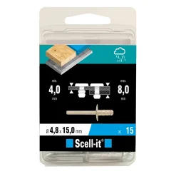 Rivet ø4.8 x 15 mm tête large charge max 300kg, 15 pièces
