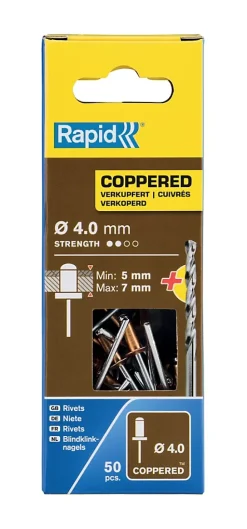 Rivet cuivre ø4.0 x 10 mm + foret Rapid, lot de 50