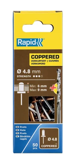Rivet cuivre ø4.8 x 12 mm + foret Rapid, lot de 50