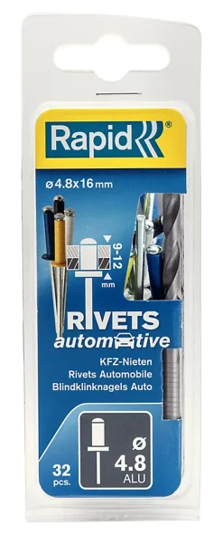 Rivet POP vendu par 32 Rapid 5000404 en aluminium coloré Ø.4,8 x L.16 mm