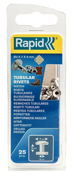 Rivet tubulaire vendu par 25 Rapid 5000414 en acier Ø 7 x L.9 mm Ø de la tige 3 mm
