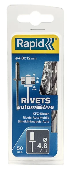 Rivets "Automobile" Rapid Ø4.8x12mm , 50 pièces
