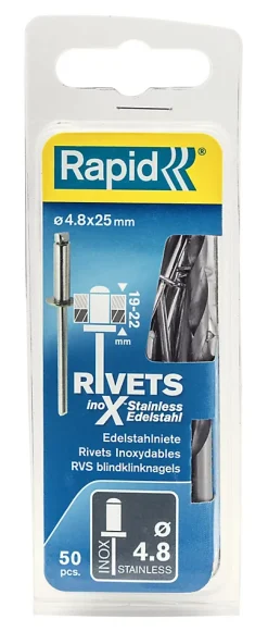 Rivets inoxydables Rapid Ø4.8x25mm Acier inoxydable et acier