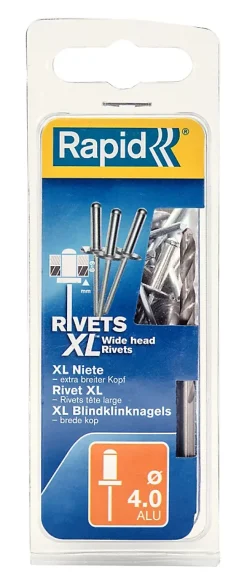Rivets XL Rapid Ø4 x 18mm Aluminium, 40 pièces