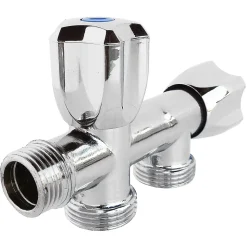 Robinet à clapet à double sorties pour l'alimentation de 2 machines à laver, Entrée Mâle 1/2" - Double sortie Mâle 3/4" Somatherm for you