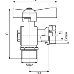 Robinet d'arrêt équerre à boisseau sphérique - M 3/4' - F 3/4' - Avant et après compteur d'eau - Ravani