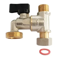 Robinet de piquage pour machine à laver - Entrée écrou tournant et sortie mâle 12/17 (3/8") - Repiquage mâle 20/27 (3/4")